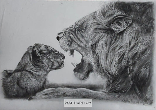 Guardians of the Pride: The Lion and His Cub